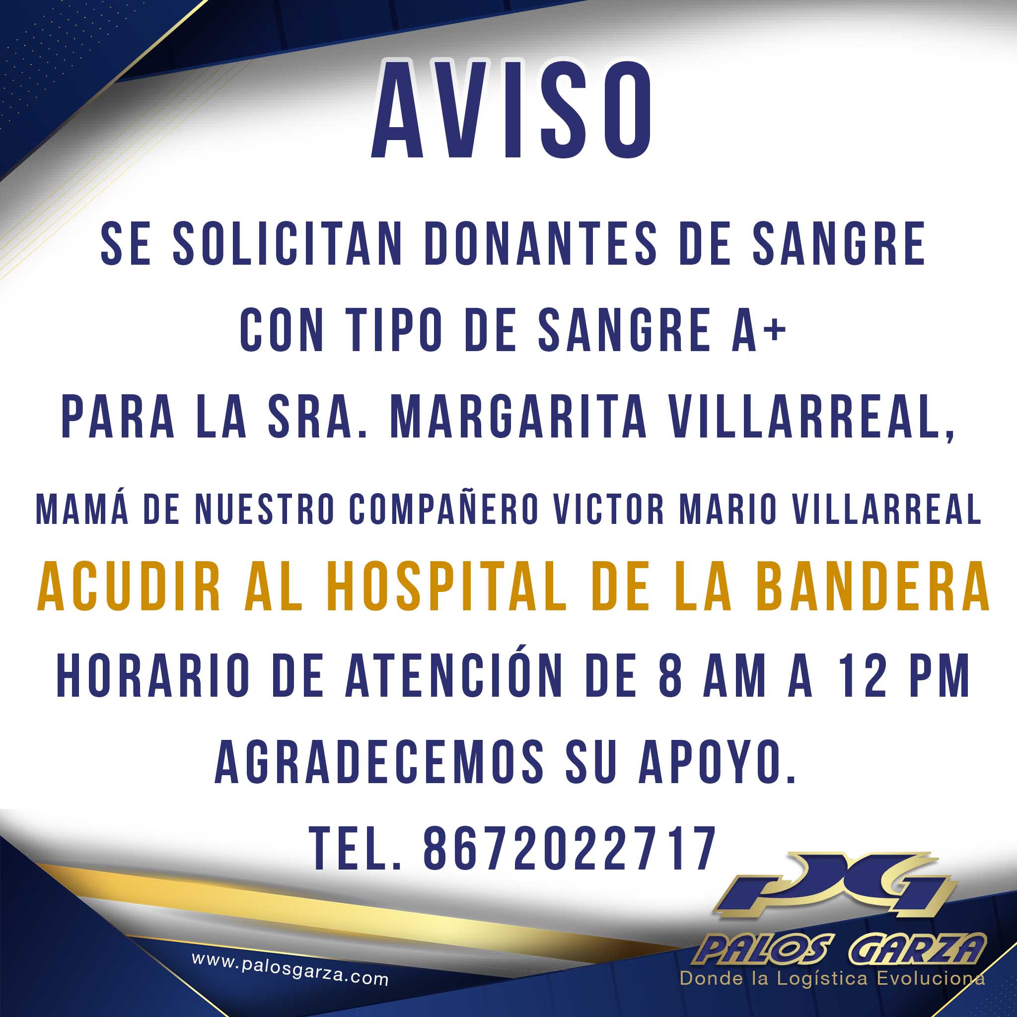 Donadores de sangre- Sra. Margarita Villarreal- A+